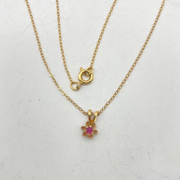 Vintage 14k Gold Filled Ruby Pendant Necklace 15" Stone GLOWS Delicate Layering - Picture 7 of 10